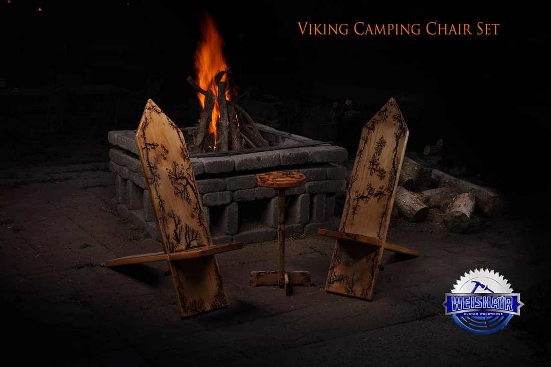 Wooden Viking Camping Chair & Drink Holders