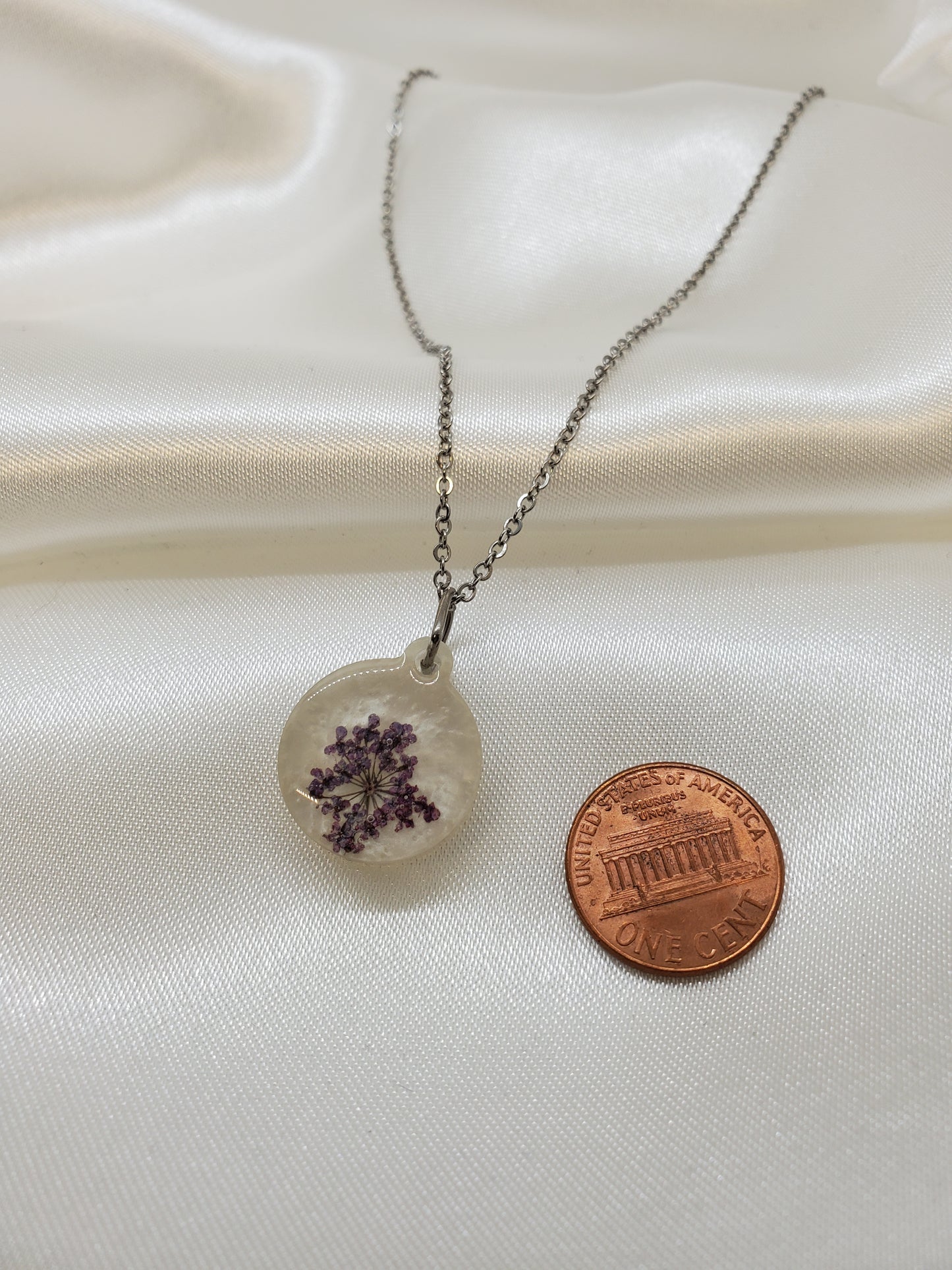 Purple Queen Anne's Lace Necklace in Epoxy Resin