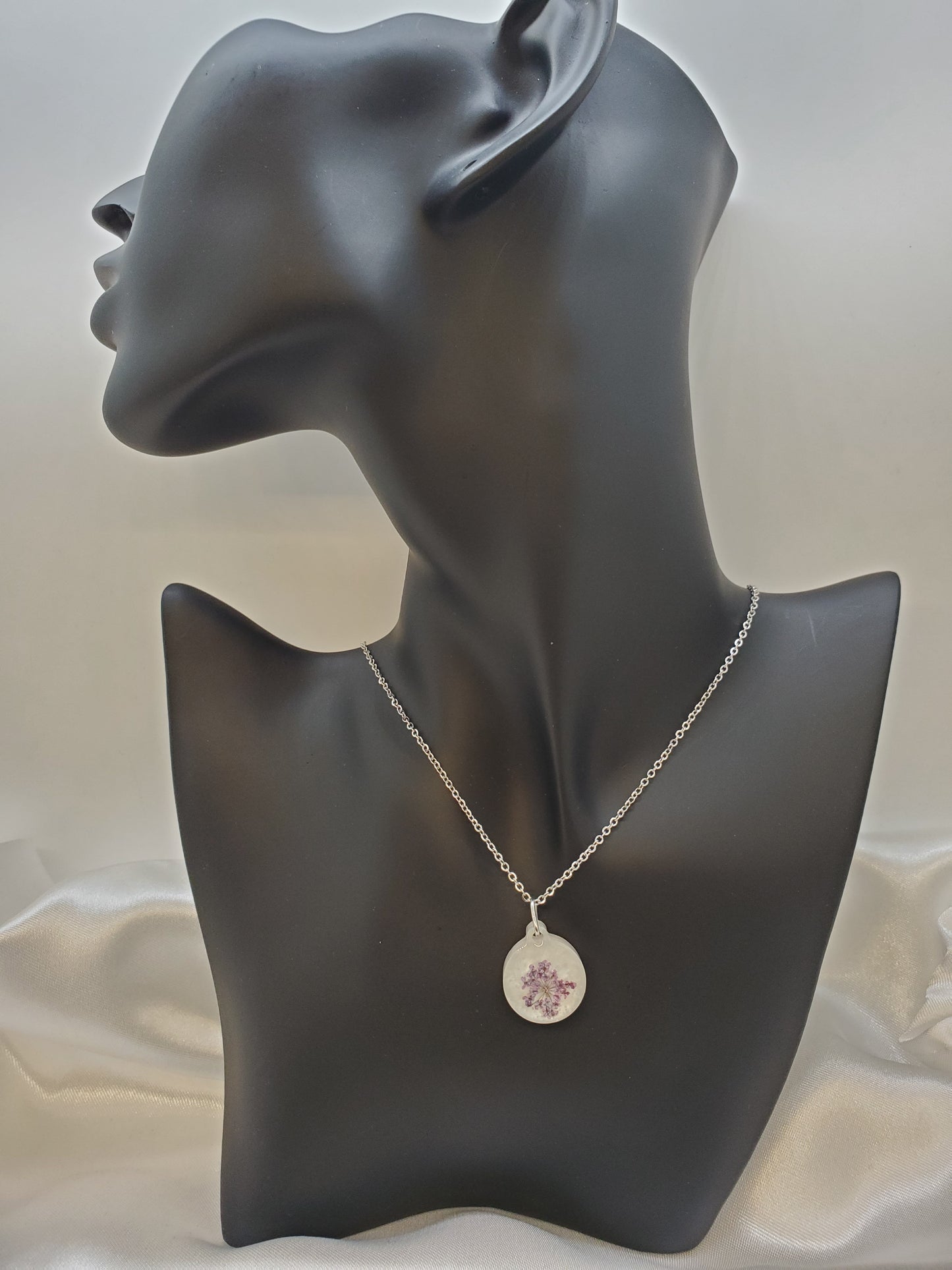 Purple Queen Anne's Lace Necklace in Epoxy Resin
