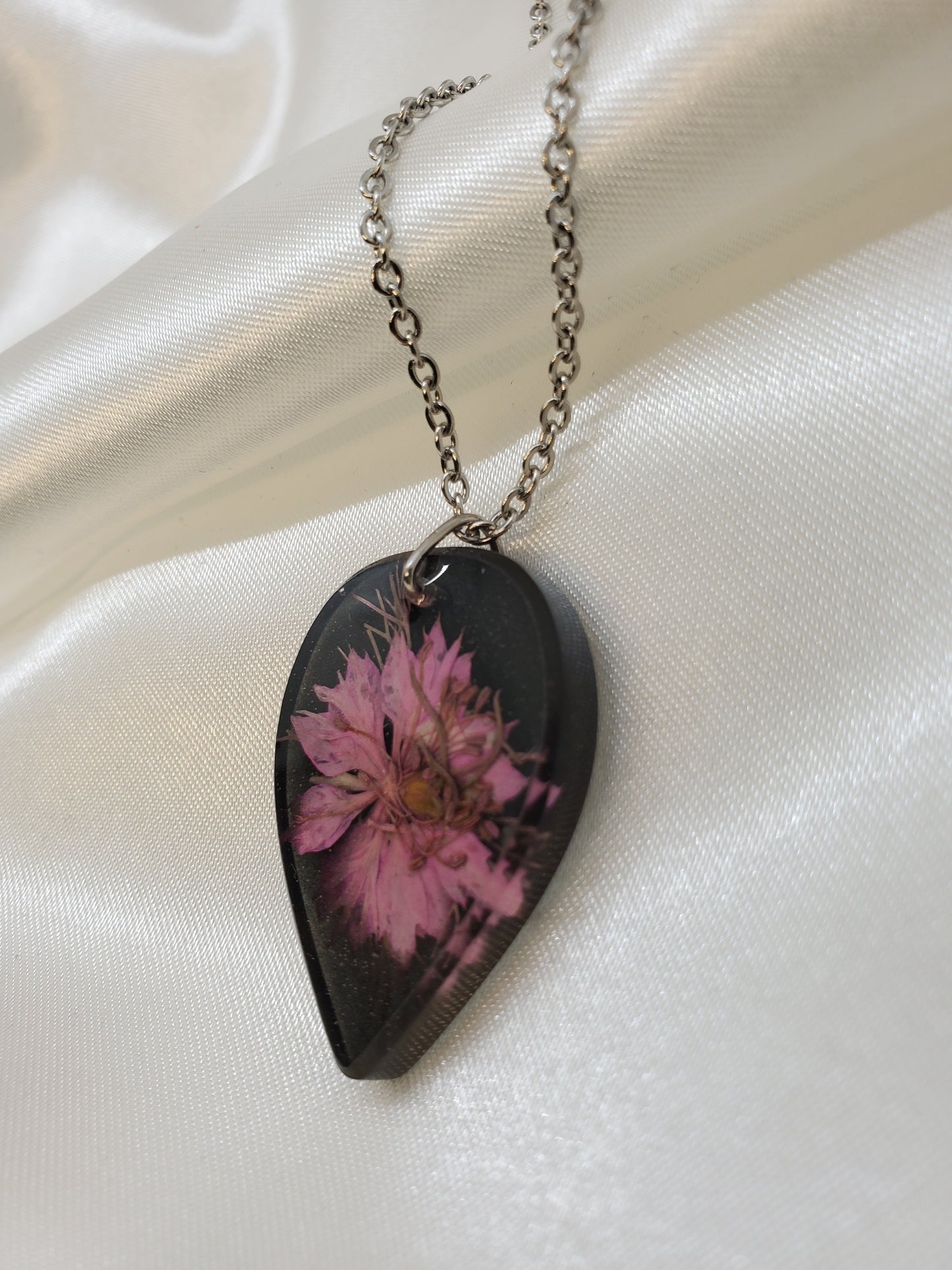 Pink Nigella Necklace in Epoxy Resin