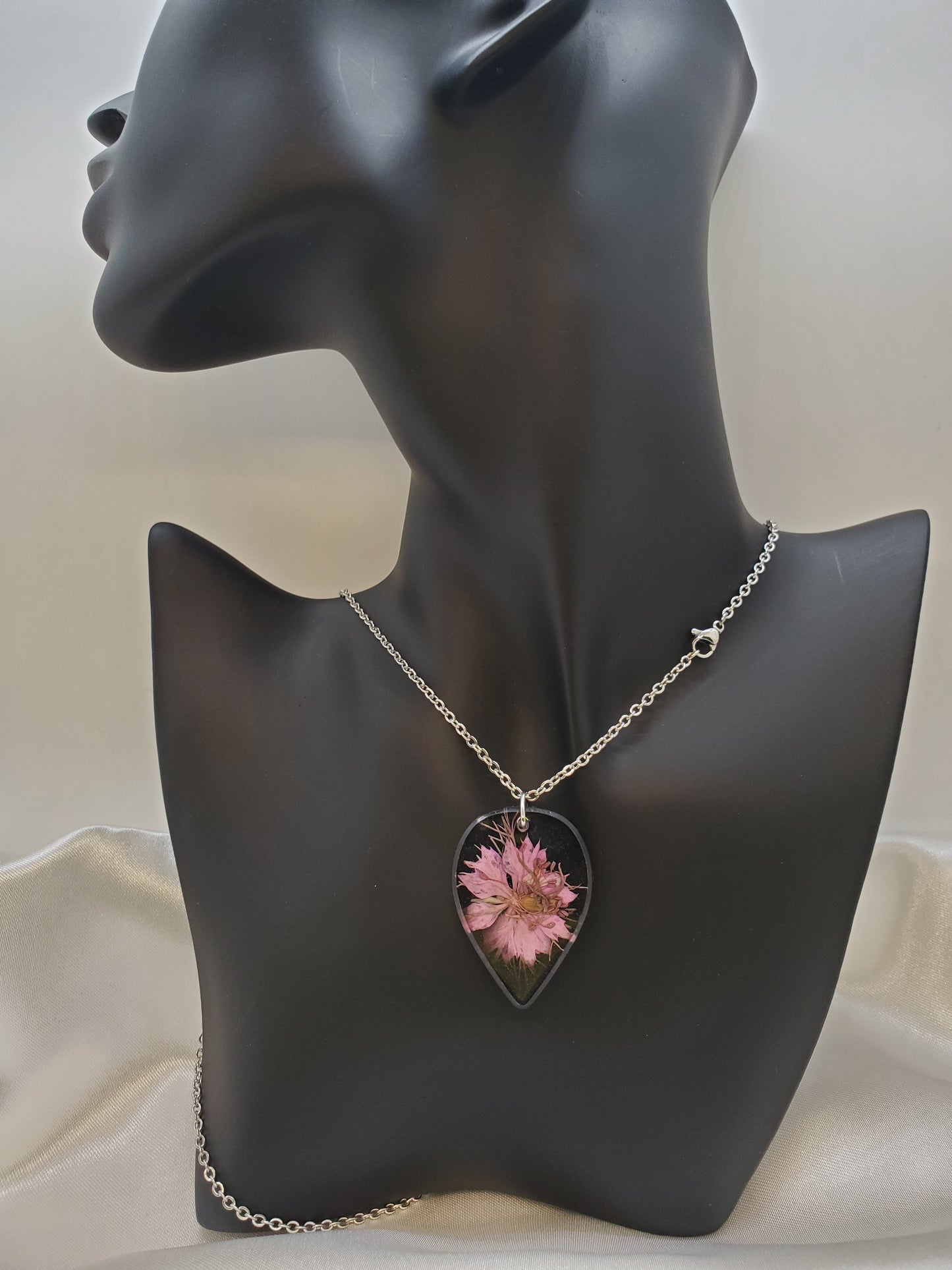 Pink Nigella Necklace in Epoxy Resin