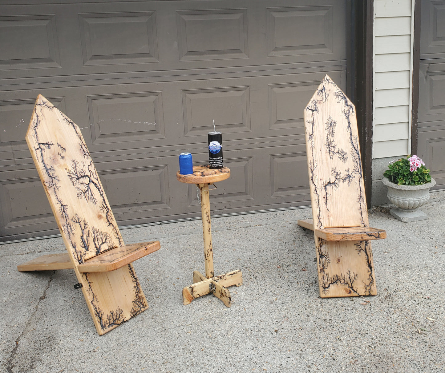 Fractal Burned Viking Camping Chair & Drink Holder Set