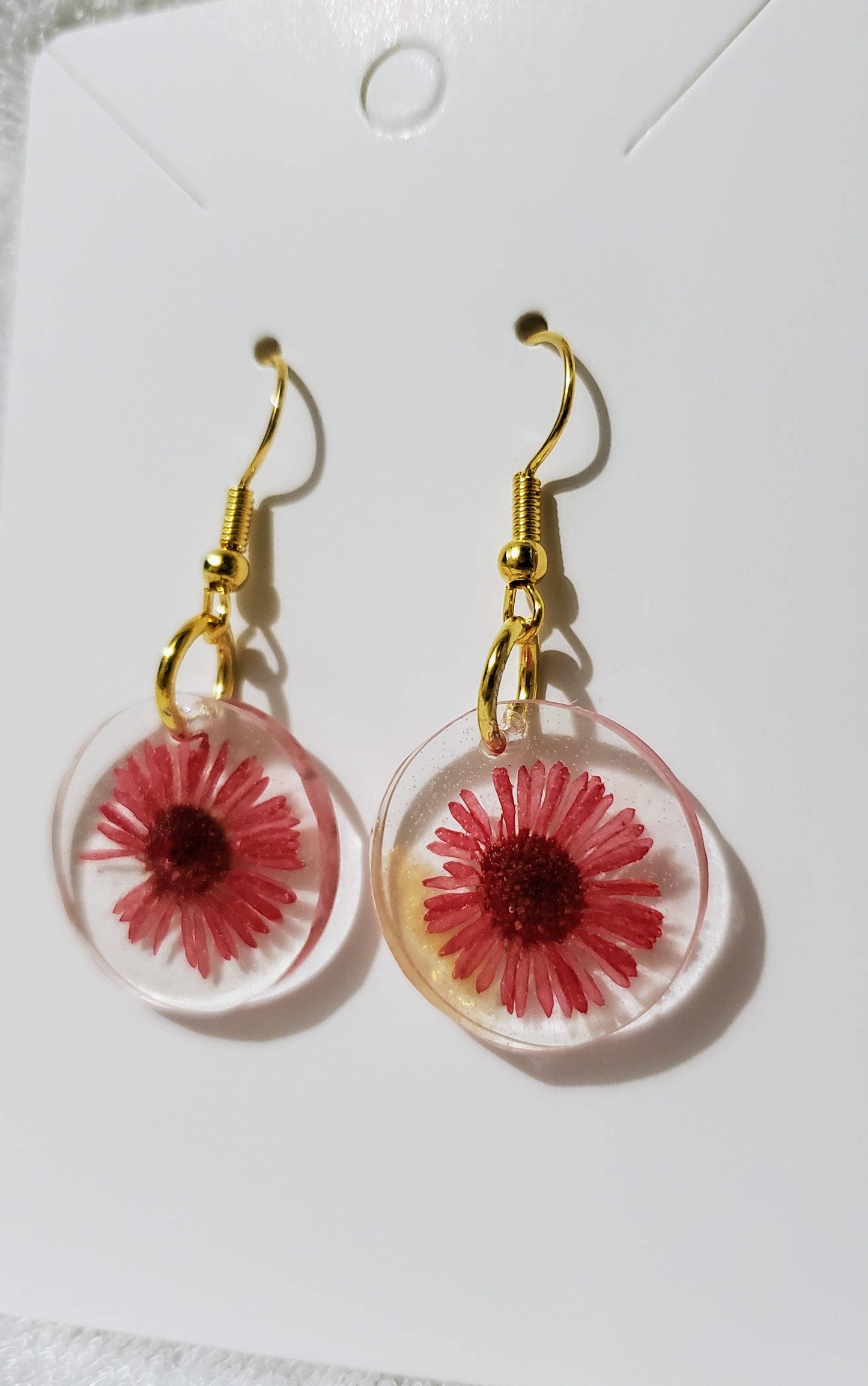 Resin Earrings with Real Red Dried Flowers