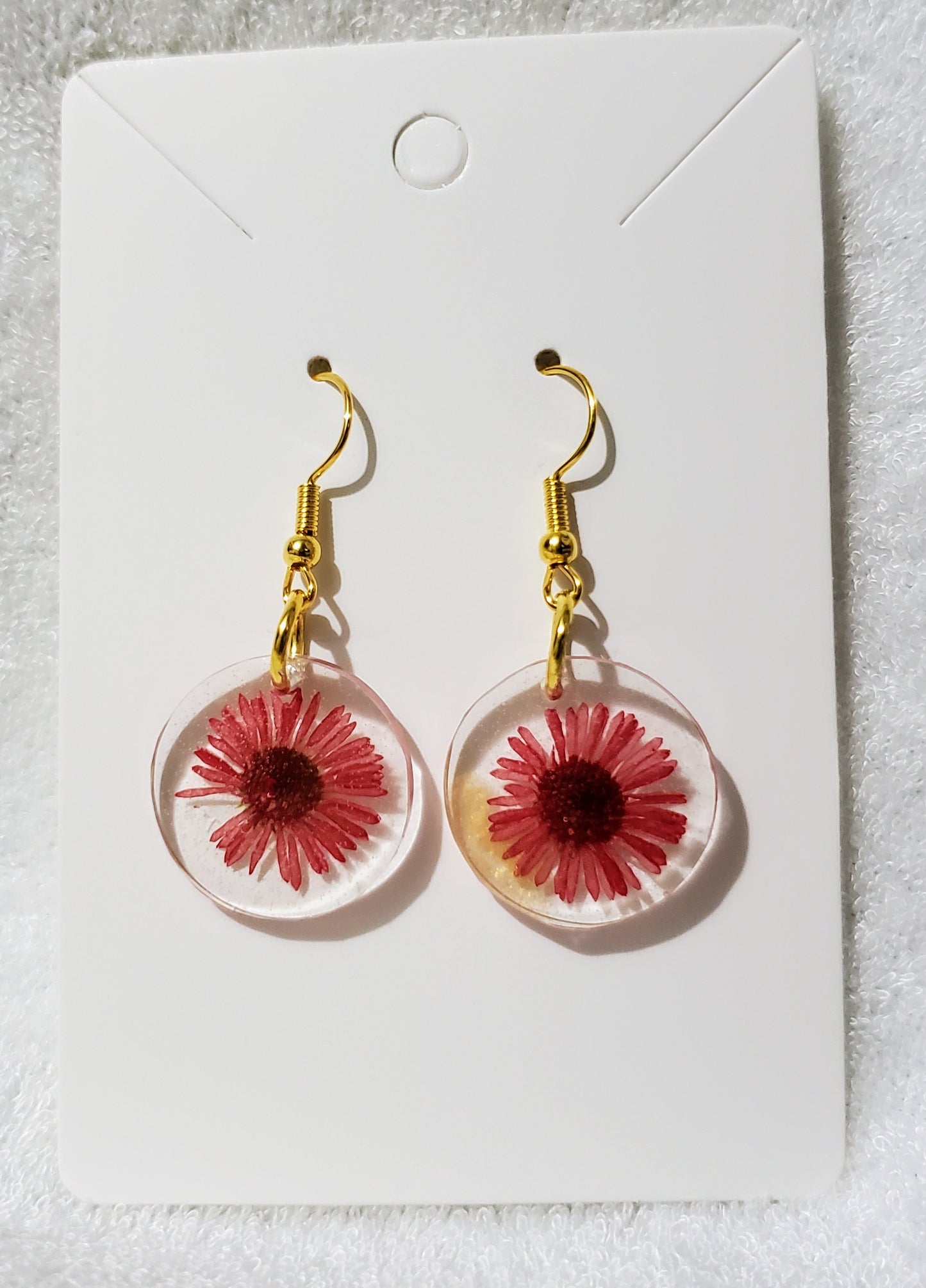 Resin Earrings with Real Red Dried Flowers