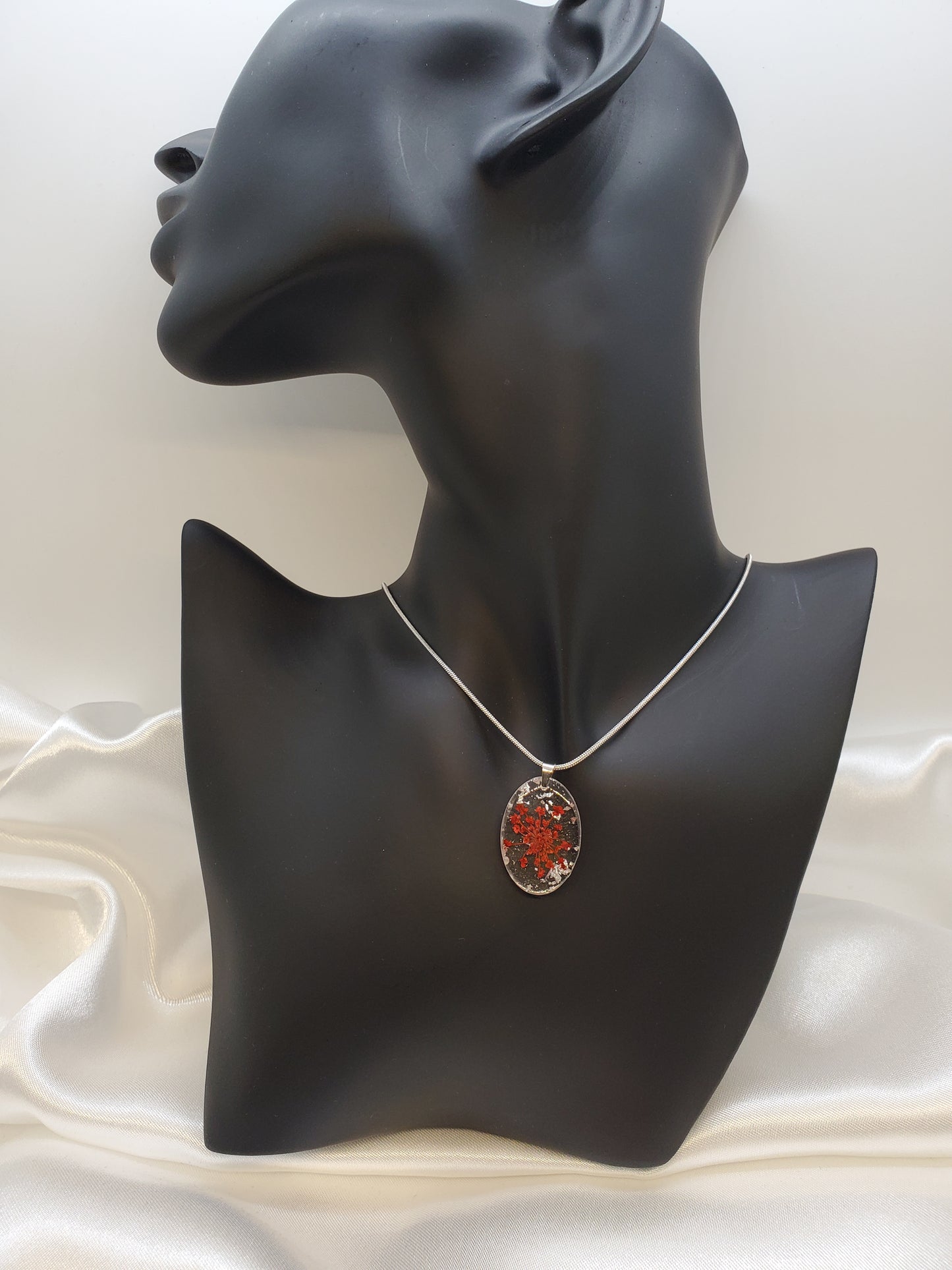 Red Queen Anne's Lace Necklace in Epoxy Resin