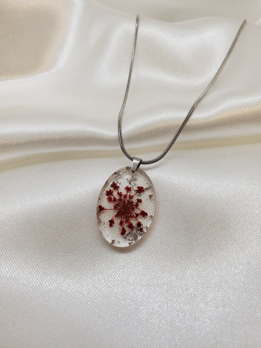 Red Queen Anne's Lace Necklace in Epoxy Resin