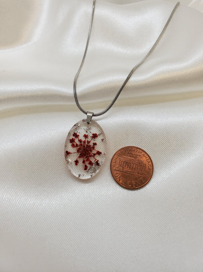 Red Queen Anne's Lace Necklace in Epoxy Resin