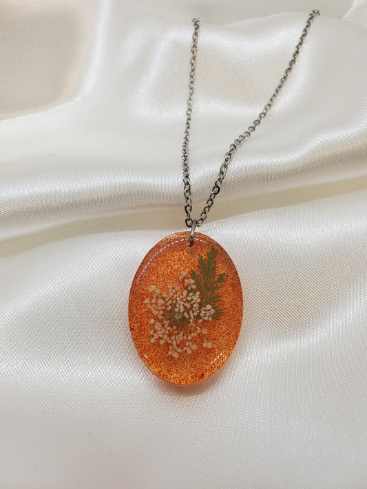 White Queen Anne's Lace Necklace in Epoxy Resin