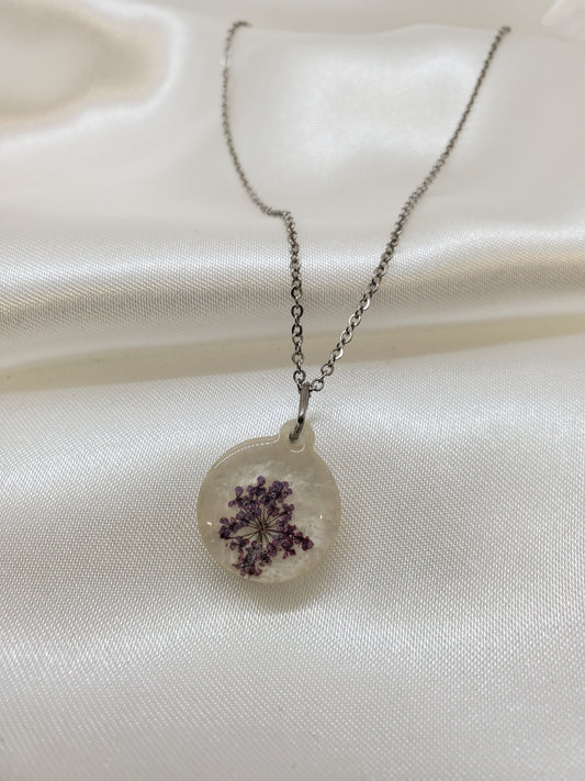 Purple Queen Anne's Lace Necklace in Epoxy Resin