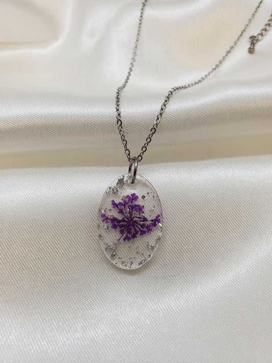 Purple Queen Anne's Lace Necklace in Epoxy Resin