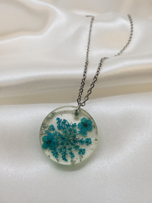 Blue Queen Anne's Lace Necklace in Epoxy Resin