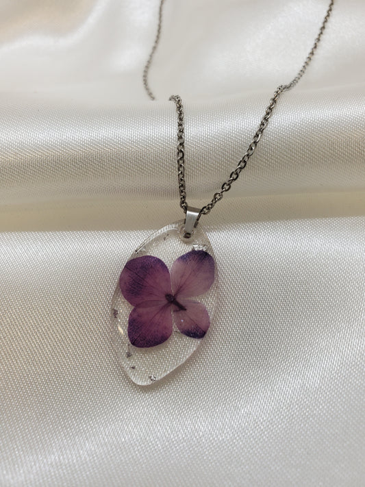 Purple Hydrangea Necklace in Epoxy Resin