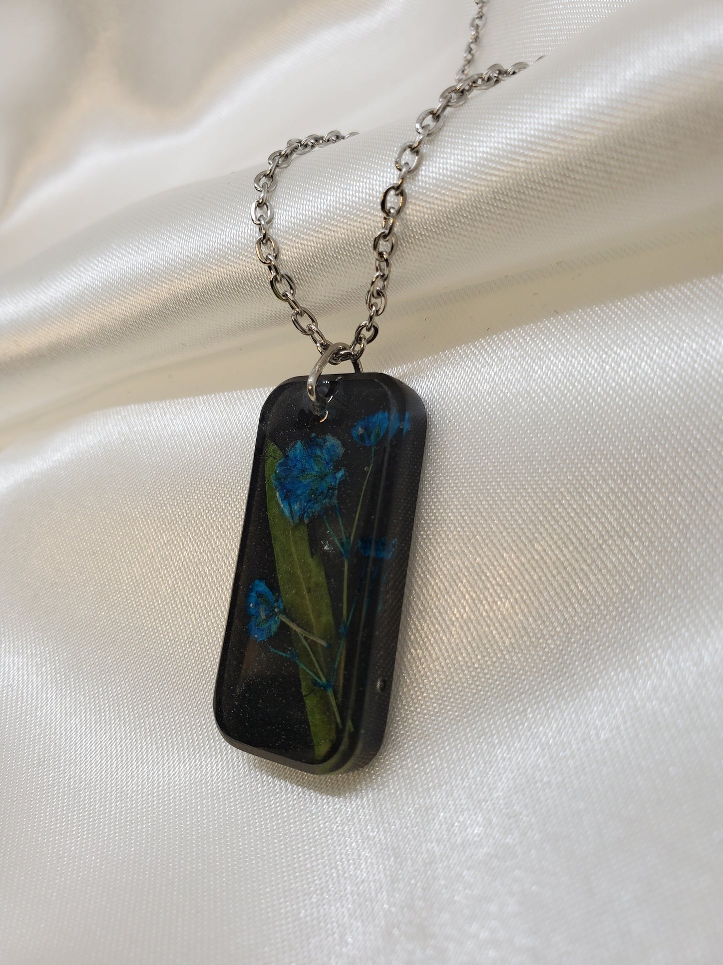 Blue Baby's Breath Necklace in Epoxy Resin