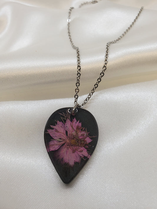 Pink Nigella Necklace in Epoxy Resin