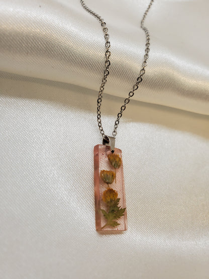 Yellow Baby's Breath Necklace in Epoxy Resin