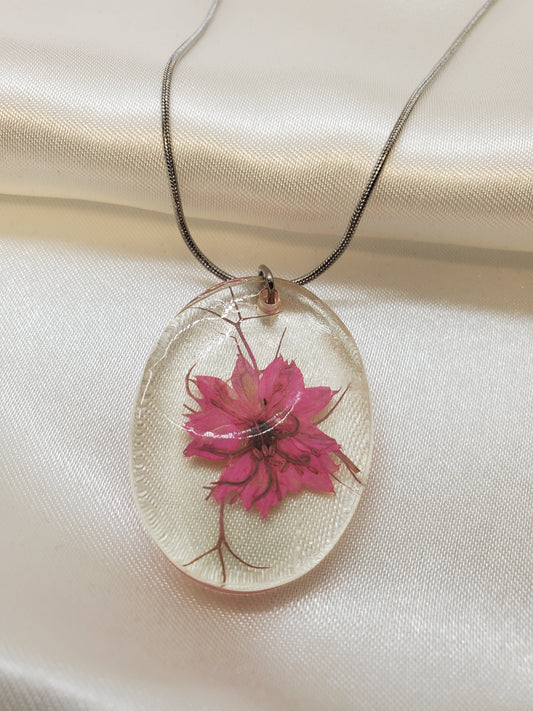 Pink Nigella Necklace in Epoxy Resin