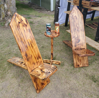 Torch Burned Viking Camping Chair & Drink Holder Set