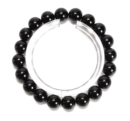 Natural Black Tourmaline Smooth Round Beaded Bracelet