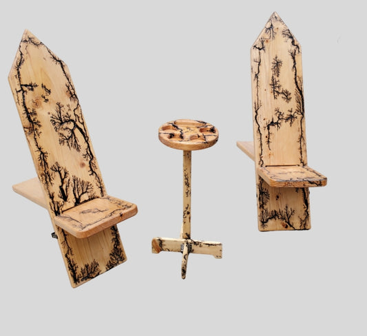 Fractal Burned Viking Camping Chair & Drink Holder Set